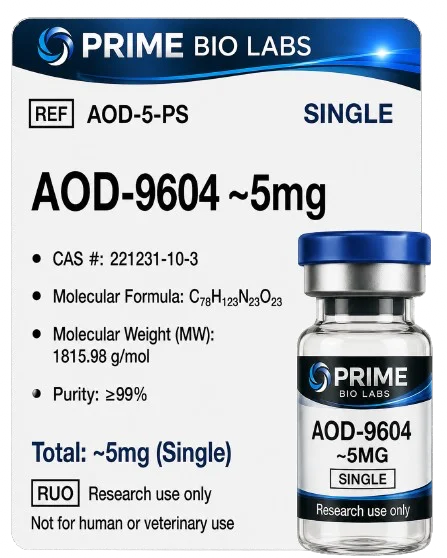 AOD-9604 (5 mg), peptídeo de pesquisa para estética e saúde com pureza ≥99%