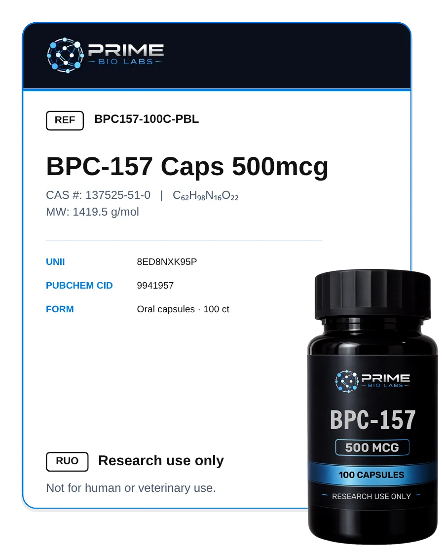 BPC-157 (500 mcg - 100 CAPS), peptídeo de pesquisa para estética e saúde com pureza ≥99%
