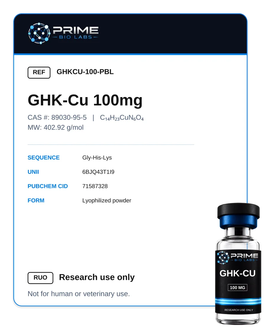 GHK-Cu (100 mg), peptídeo de pesquisa para estética e saúde com pureza ≥99%
